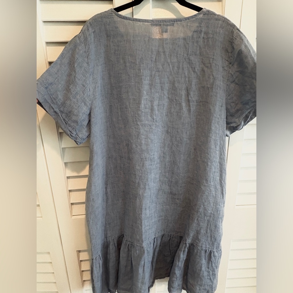 NWT Saks Fifth Avenue Dress Linen Drop Waist Babydoll Short Sleeve Ruffle Hem M - Picture 6 of 6